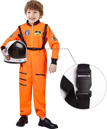 Vista 3 de eccbox Disfraz de astronauta para niños, traje espacial para juegos de rol, con casco de visera móvil
