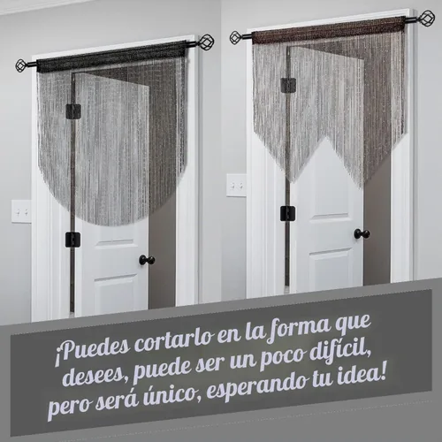 Vista 6 de 2 piezas de cortina de cuentas para puerta, divisor de habitación colgante, decoración de cuentas, panel de flecos con purpurina hippie para Negro