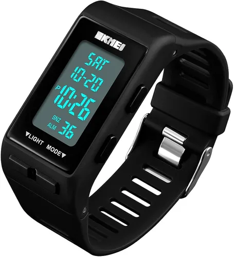 Vista 3 de Reloj digital deportivo rectangular negro para hombre, impermeable, pantalla LED, gran cara, militar, luminoso, cronómetro, alarma, militar, reloj