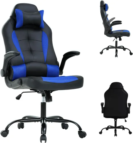 Vista 8 de Silla ergonómica para juegos con reposacabezas ajustable y soporte lumbar, cómoda silla de oficina de piel sintética con respaldo alto para adultos