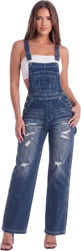 Vista 12 de Hybrid & Company Overol de mezclilla ajustable destruido casual para mujer, overol elástico Pvj156999-negro Ripp