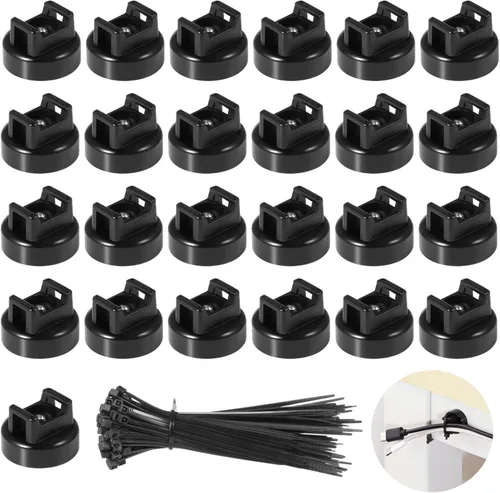 Vista 10 de Soportes magnéticos para bridas de cables, 15 imanes con 50 bridas para cables, soporte de cables magnéticos multiusos para gestión de cables, bases