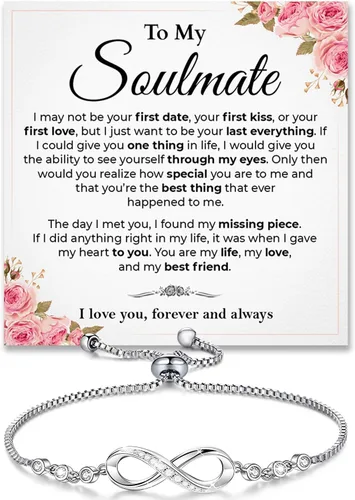 Vista 10 de Pulsera Para Mi Alma Gemela, pulsera de alma gemela para mujeres, regalo de joyería de alma gemela de novio, marido, amigo con tarjeta de mensaje