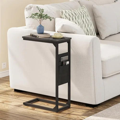 Vista 2 de TUTOTAK - Mesa auxiliar en forma de C, mesa lateral para sofá, mesa de sofá con bolsa de almacenamiento, bandeja para TV para sala de estar, Negro
