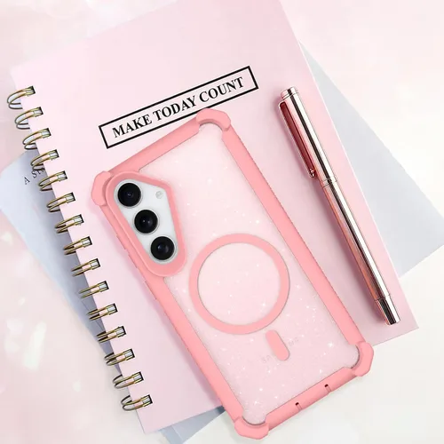 Vista 557 de Bonoma - Funda compatible con Samsung Galaxy S21 Plus, diseño de corazón con purpurina, color rosa Support for MagSafe, Plating Magnetic Case TPU