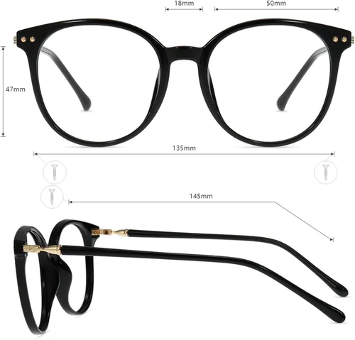 Vista 5 de Firmoo - Lentes de bloqueo de luz azul de gran tamaño, antideslumbramiento, antirreflejos, unisex, redondos, lentes para computadora, Negro, L