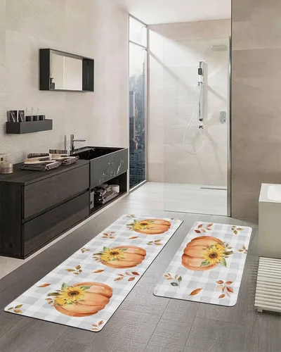 Vista 2 de Tapete de baño de calabaza para bañera, antideslizante, de secado rápido y absorbente, tierra de diatomeas, fregadero, dormitorio, cocina, lavable