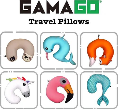Vista 5 de GAMAGO Sloth Kids & Kidults, bonita almohada de avión para viajes, tela ultra suave rellena con microperlas para un suave apoyo del cuello