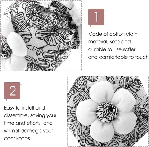 Vista 3 de TIESOME 2 PCS Fundas de Algodón para Pomos de Puerta con Diseño Floral, Funda Protectora de Pomo de Puerta Protectores de Pared Reutilizables