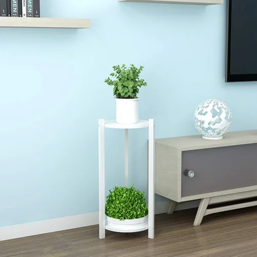 Vista 7 de Diseño de doble capa interior de soporte de flores,Soporte de maceta de madera maciza,Sala de estar Balcón Planta Soporte impermeable a prueba