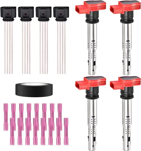 Vista 44 de Juego de 4 bobinas de encendido y arnés de cableado con conector pigtail compatible con Accord Odyssey Acura Saturn 3.0L 3.2L 3.5L V6 C1221 UF242