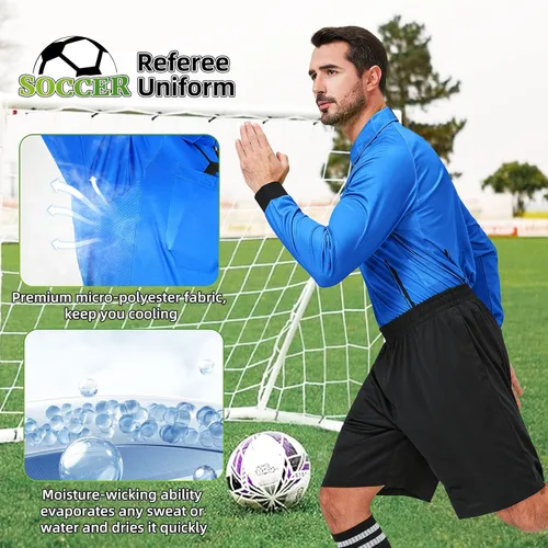 Vista 4 de CUTIEHON Camiseta de árbitro de fútbol, camiseta oficial de árbitro de fútbol profesional de manga larga, con un soporte para insignia y bolsillos