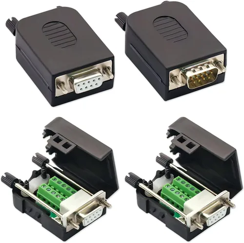 Vista 8 de DB9 Conector de ruptura, (2 unidades, macho+2 piezas hembra) DB9 placa de ruptura sin soldadura RS232 D-SUB DB 9 macho hembra bloque de terminales