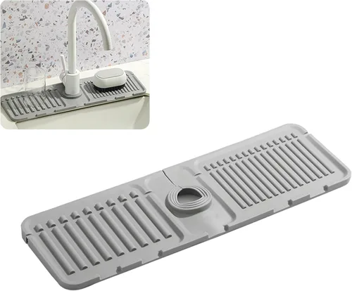 Vista 8 de Tapete para grifo de fregadero, protector contra salpicaduras de silicona mejorado, con propiedades de secado rápido, bandeja protectora ideal