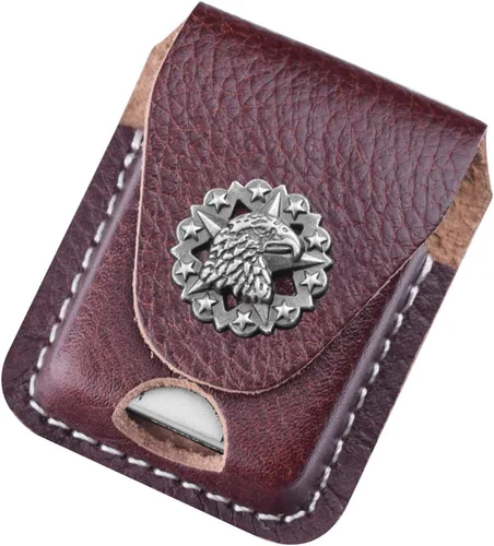 Vista 6 de Funda de cuero para encendedor hecha a mano con lazo para cinturón de bolsillo