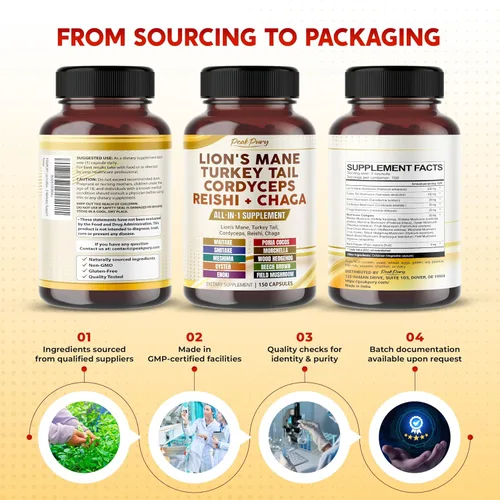 Vista 8 de Lion's Mane Turkey Tail Cordyceps Reishi Chaga - Apoyo al Bienestar General