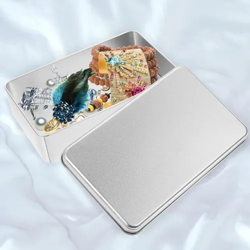Vista 5 de Cabilock Caja de lata rectangular de metal con tapa, lata vacía, contenedor de almacenamiento de regalo para golosinas, regalos, regalos