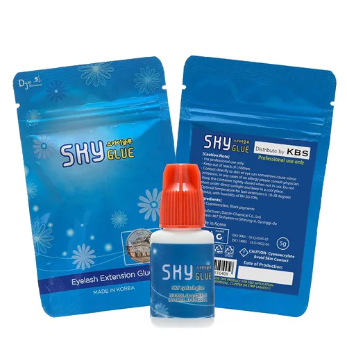 Vista 2 de Sky Glue KBS - Extensiones de pestañas de larga retención para 2 botellas, pegamento Sky S+ 0.2 onzas líquidas, color negro profesional, 1-2