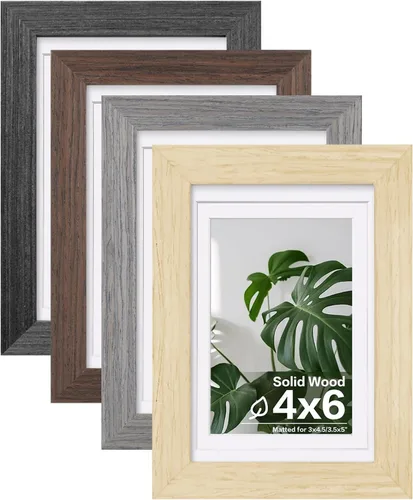 Vista 129 de Egofine - Juego de 4 portarretratos A4 de madera maciza y cubierta de plexiglás de 4 x 6/6 x 8 pulgadas con paspartú o A4 sin paspartú, para mesa