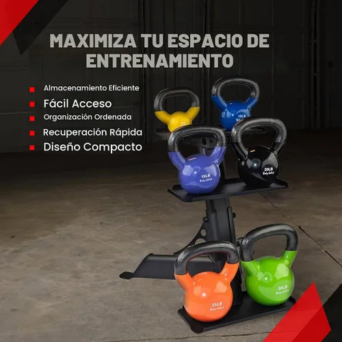 Vista 4 de Body-Solid (GDKR50) Soporte para pesas rusas de 3 niveles, compacto y duradero, soporte de pesas rusas para gimnasio en casa, se adapta a campanas