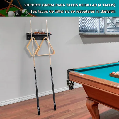 Vista 4 de XCSOURCE - Estante de pared para taco de piscina con soporte para bebidas y almacenamiento de bolas