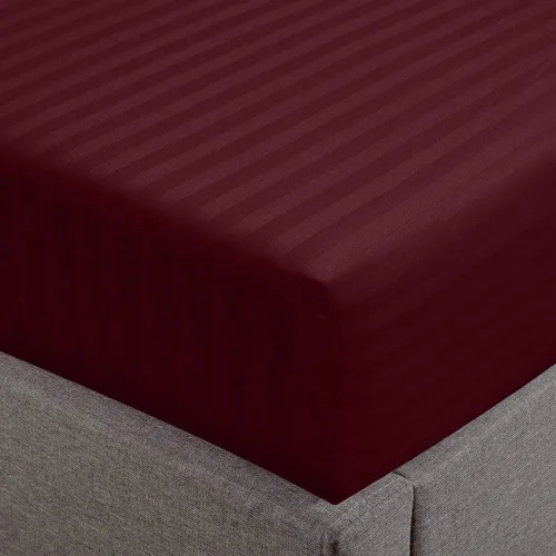 Vista 23 de Feather & Stitch - Sábana bajera ajustable de 100 % algodón, tejido satén de damasco, transpirable a rayas, sábana elástica para colchón de 18