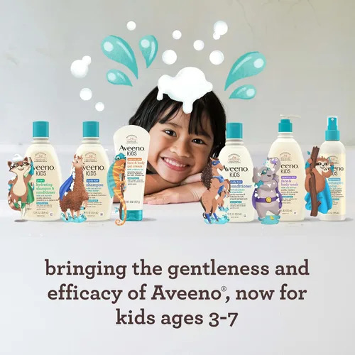 Vista 7 de Aveeno Kids Jabón para Cara y Cuerpo para Piel Sensible, Extracto de Avena, Sin Lágrimas, No Reseca, Aroma Ligero, Dispensador de Bomba