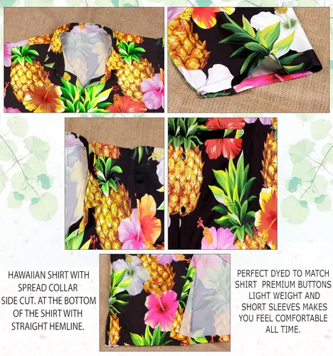 Vista 3 de HAPPY BAY Camisas hawaianas de manga corta con botones para hombre, camisas hawaianas bohemias para vacaciones de verano y playa para hombres