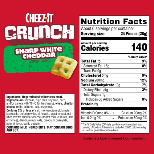 Vista 2 de Cheez-It Crunch Pasabocas horneados con sabor a queso, bocadillos para el almuerzo, cheddar blanco fuerte (paquete de 6 bolsas)