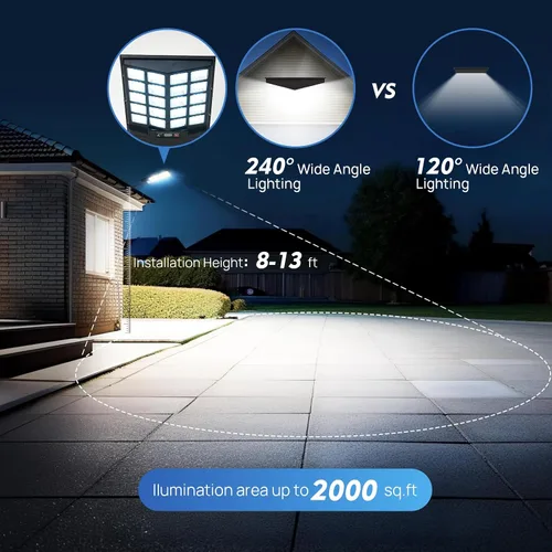 Vista 12 de Luces solares de inundación para exteriores, luz de calle con sensor de movimiento impermeable con control remoto, iluminación de seguridad