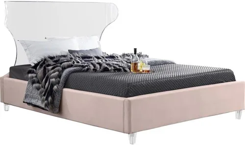 Vista 9 de Meridian Furniture Colección Ghost Modern Cama tapizada de terciopelo contemporánea con cabecera y patas acrílicas, tamaño individual, color negro