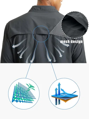Vista 5 de TACVASEN Camisa de pesca para hombre, camisa de manga larga de secado rápido, camisa táctica con botones, camisa de trabajo ligera safari