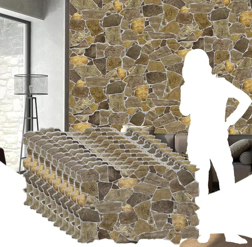 Vista 6 de Dundee Deco Paneles de pared 3D de piedra sintética de PVC marrón, 3.2 pies x 2.1 pies (98cm x 63cm), diseño de interiores, decoración de paneles