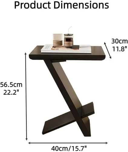 Vista 2 de Mesa auxiliar moderna de madera, mesita de noche en forma de Z, mesa de sofá/mesas auxiliares para sala de estar, dormitorio, balcón
