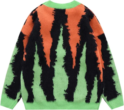 Vista 2 de Aelfric Eden Suéter de punto de cuello redondo con estampado de doble llama y bloques de color, casual, ajuste holgado, tops de verano