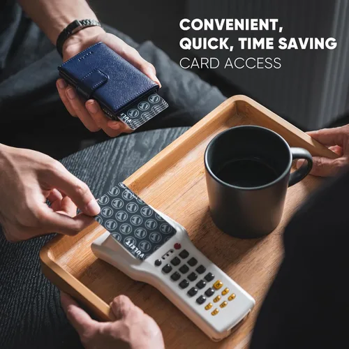 Vista 5 de VULKIT Cartera de tarjeta RFID para hombres, cartera delgada y compacta para hombre, cartera de cuero con bloqueo RFID, cartera de tarjetas