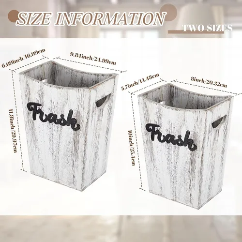 Vista 2 de Maxcheck 2 cubos de basura de madera para baño, 2 tamaños (3.35/2 galones), papelera cuadrada rústica con asa práctica para baño, cocina