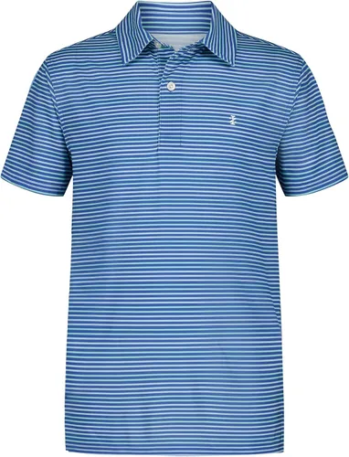 Vista 8 de Izod Boys' Performance Golf Grid Short Sleeve Stretch Collared Polo Shirt Atomizador Raya Azul