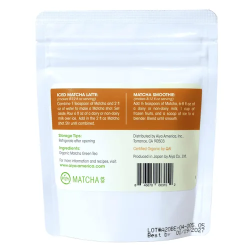 Vista 2 de Aiya - Té verde matcha orgánico de grado culinario, 1.76 oz (1.76 onzas), té japonés prémium