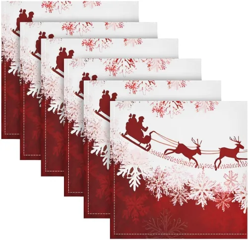 Vista 6 de Paquete de 6 servilletas de tela, servilletas lavables de Navidad, ideales para bodas, fiestas, cenas de vacaciones, 20 x 20 pulgadas Patrón 3