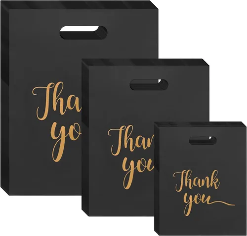 Vista 9 de Bolsas de agradecimiento para negocios pequeños, bolsas de mercancía de plástico extra gruesas con asas para venta al por menor, bolsa de compras
