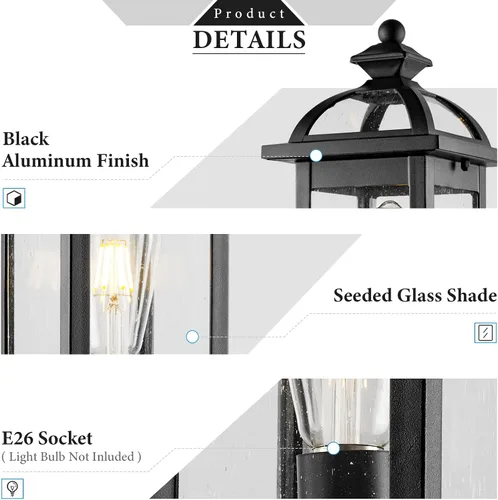 Vista 6 de Darkaway Luces de poste para exteriores, postes de iluminación al aire libre, luces de poste de aluminio impermeables con vidrio, luces de poste