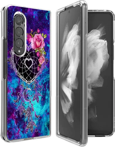 Vista 4 de Bcov Funda para Galaxy Z Fold 3 5G, atrapasueños, espacio de flores, antiarañazos, sólida, funda protectora a prueba de golpes para Samsung Galaxy Z