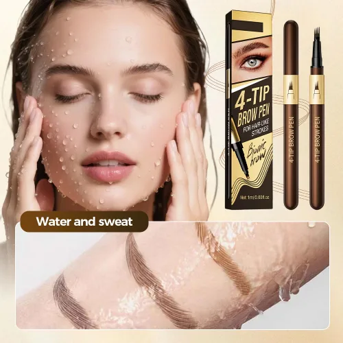 Vista 4 de 2 bolígrafos de cejas líquido Microblading de 4 puntas, crea trazos naturales similares al cabello, resistente al agua, de larga duración, a prueba