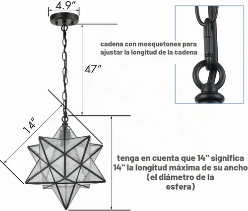 Vista 6 de CLAXY Lámpara colgante de estrella de Moravia de 14 pulgadas con semillas