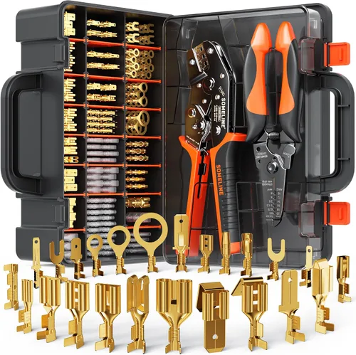 Vista 9 de Kit de herramienta de crimpado de conector de terminal abierto SOMELINE, terminales de desconexión macho hembra no aisladas de 2.8/4.8/6.3mm