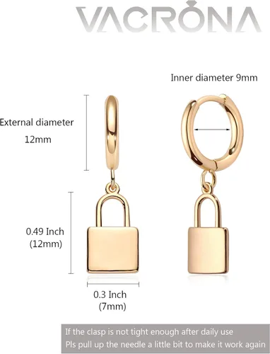 Vista 4 de VACRONA - Aretes tipo arracadas para mujer, chapados en oro de 14 quilates, diseño de aro de arracada