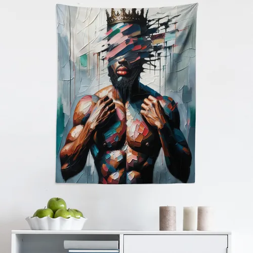 Vista 176 de Ambesonne Tapiz de arte afro, hombre negro fuerte con una corona de trazos impresión de pintura moderna, decoración de tela para colgar en la pared