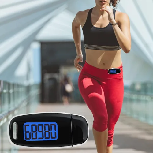 Vista 6 de Podómetro 3D contador de pasos con retroiluminación LED USB recargable paso con cordón extraíble Accuratel podómetros para caminar