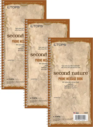 Vista 6 de TOPS Bloc de mensajes para teléfono, libro de llamadas, papel autocopiativo 2 partes, 2 3/4 x 5, 400 formularios - 74620, blanco